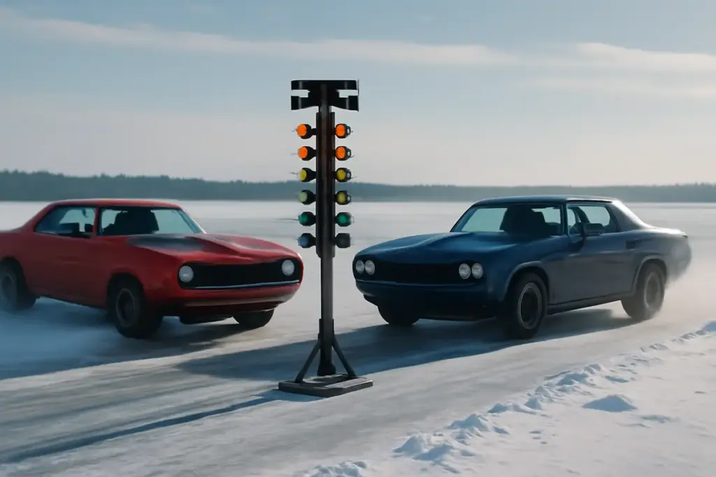 Drag race invernali: come funziona la sfida tra muscle car sul ghiaccio?